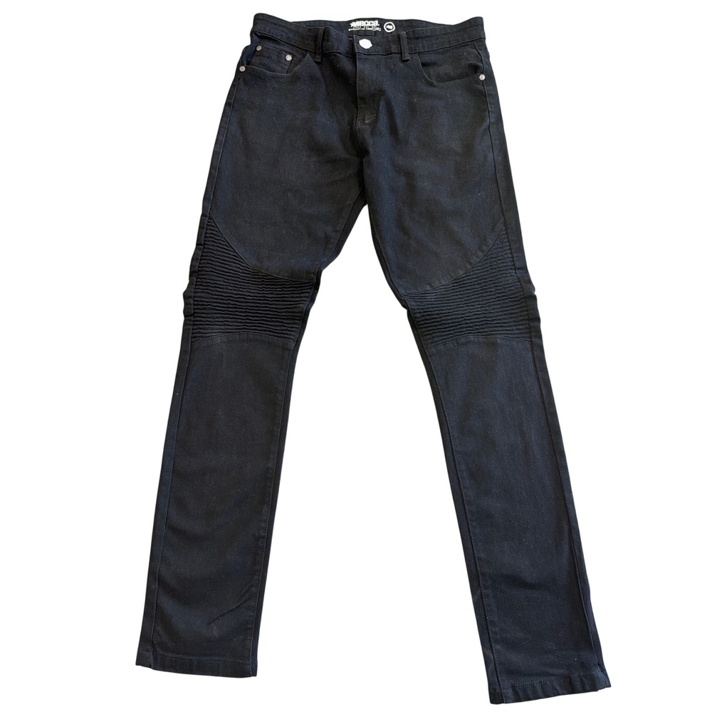 Mecca Mens Stretch Fit Moto Jeans Black Ribbed Knee Denim Pants W34 L32